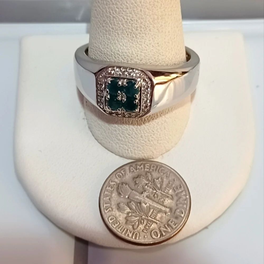 AAA Grandidierite and White Zircon Men's Ring in Platinum Over Sterling Silver